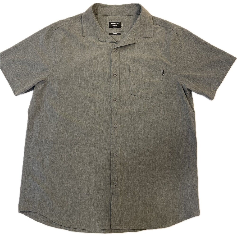 Hurley Mens Medium Gray Heather Button Up Shirt Short Sleeve Pocket Casual